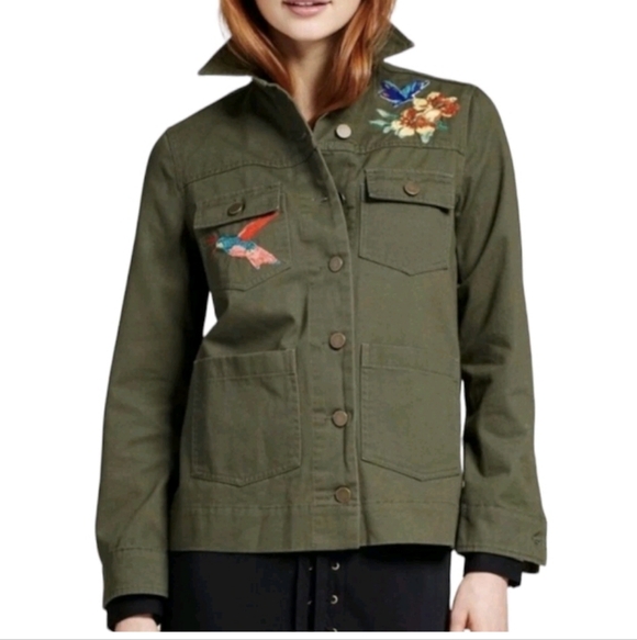 Who What Wear Jackets & Blazers - Who What Wear Olive Green Flower & Bird Embroidered Utility Jacket size M Floral